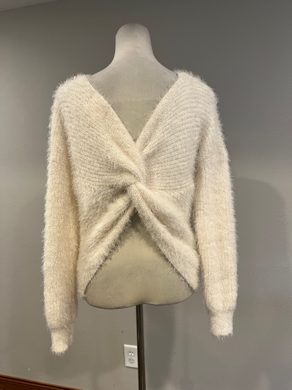 Hippie Rose Plush Fuzzy Scoop Neck Sweater with twist on the back
